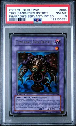 2002 YU-GI-OH! PSV-PHARAOH'S SERVANT 1ST ED #084 THOUSAND-EYES RESTRICT PSA 8 - Image 1
