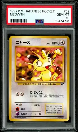 PSA 10 GEM MINT Meowth 52 Rocket Japanese Pokemon Card - Image 1
