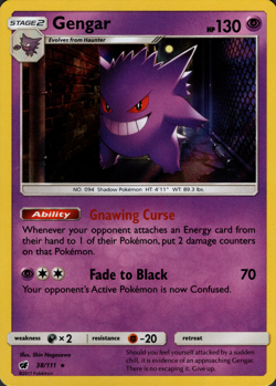 Gengar 38/111 Holo Rare Pokemon Card Sun & Moon Crimson Invasion [Near Mint] - Image 1