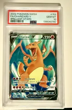 2022 POKEMON SWORD & SHIELD BRILLIANT STARS #153 FULL ART/CHARIZARD V PSA 10 - Image 1