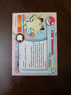 NM! BLUE Label Meowth #52 1999 Topps Pokemon TV Animation Series 1 - Image 2