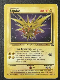 Pokemon TCG Zapdos Card 30/62 Rare Unlimited Fossil - Image 1