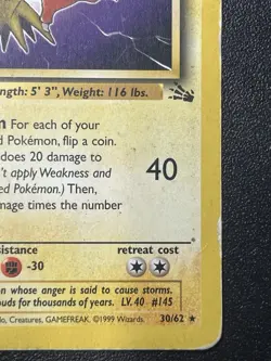 Pokemon TCG Zapdos Card 30/62 Rare Unlimited Fossil - Image 2