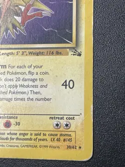 Pokemon TCG Zapdos Card 30/62 Rare Unlimited Fossil - Image 3