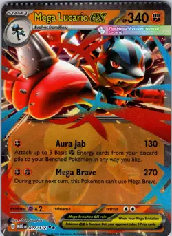 Mega Lucario ex - 077/132 ME01: Mega Evolution Pokemon NM Holo CRIMPED - Image 1
