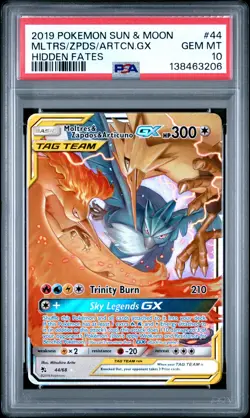 2019 POKEMON SUN & MOON HIDDEN FATES #44 MOLTRES & ZAPDOS & ARTICUNO GX PSA 10 - Image 1
