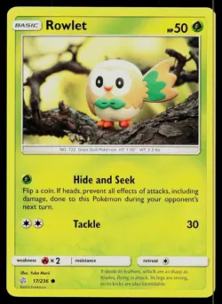 Pokemon Card Cosmic Eclipse Rowlet 17/236 Common - Image 1