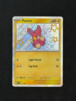 Pokemon TCG Scarlet & Violet Paldean Fates Pawmi Shiny Holo 142/091 - Image 1