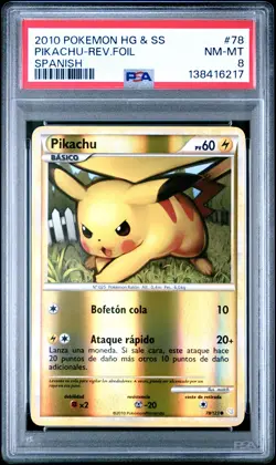 2010 POKEMON HEARTGOLD & SOULSILVER SPANISH #78 PIKACHU-REVERSE FOIL PSA 8 - Image 1