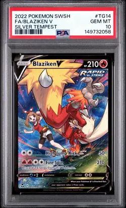 2022 POKEMON SWORD & SHIELD SILVER TEMPEST #TG14 FULL ART/BLAZIKEN V PSA 10 - Image 1