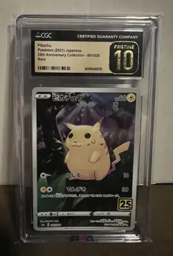 2021 Pokemon Pikachu Jpn Holo 25th Anniv Coll #001/028 CGC 10 Black Pristine - Image 1
