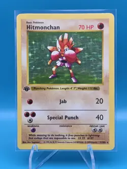 Pokemon Hitmonchan 1st Edition Shadowless Holo Base Set 7/102 70 HP English - Image 2
