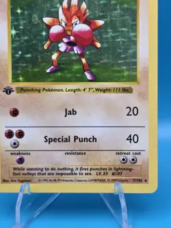 Pokemon Hitmonchan 1st Edition Shadowless Holo Base Set 7/102 70 HP English - Image 4