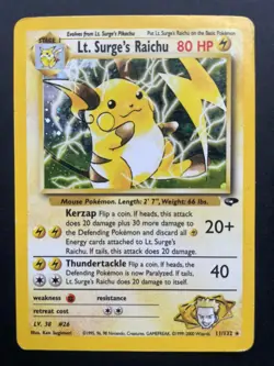 Lt. Surge's Raichu 11/132 - Gym Challenge Holo Rare - Vintage Pokemon Card WOTC - Image 1