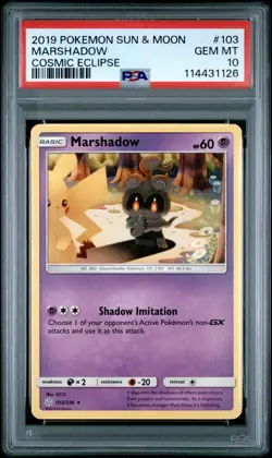 2019 POKEMON SUN & MOON COSMIC ECLIPSE #103 MARSHADOW PSA 10 - Image 1