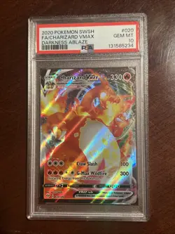 2020 Pokemon SWSH FA/Charizard VMAX Darkness Ablaze #020 PSA 10 - Image 1