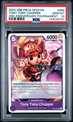 One Piece PSA 10 Tony Tony Chopper OP09-068 2nd Anniversary English Stamped - Image 1