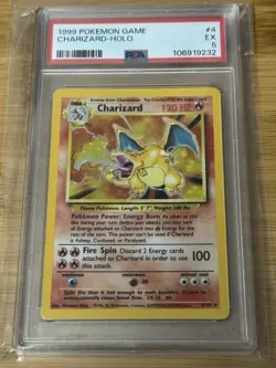 1999 POKEMON BASE SET UNLIMITED #4 CHARIZARD-HOLO PSA 5 - Image 1