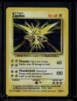Pokemon TCG Zapdos 16/102 Base Set Holo MP - Image 1
