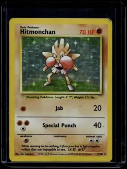 Pokemon TCG Hitmonchan 7/102 Base Set Holo Rare HP - Image 1