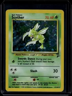 Pokemon TCG Scyther 17/130 Base Set 2 Holo Rare LP - Image 1