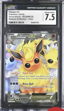 2016 Pokemon Generations Radiant Collection #RC28 Flareon EX UR FULL ART CGC 7.5 - Image 1