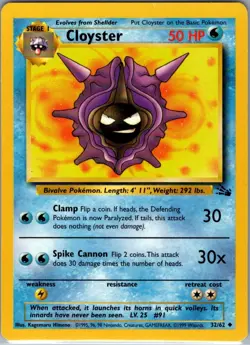 Cloyster 32/62 Non Holo Fossil - Pokemon Card - NM - Image 1