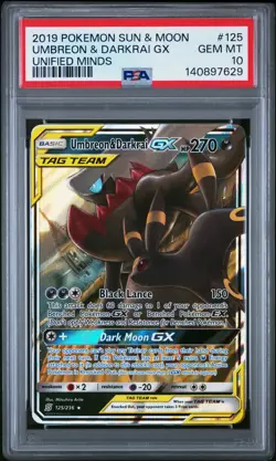 2019 POKEMON SUN & MOON UNIFIED MINDS #125 UMBREON & DARKRAI GX PSA 10 - Image 1