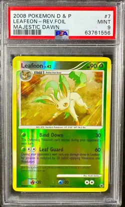 Leafeon 7/100 Majestic Dawn Reverse Holo Pokemon 2008 PSA 9 - Image 1