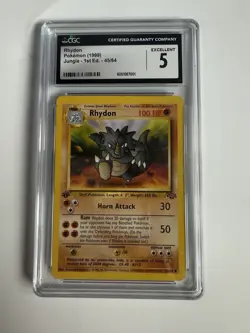 1999 Vintage Pokemon Rhydon 45/64 Jungle Regular CGC 5 - Image 1