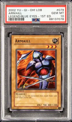 2002 YU-GI-OH! LOB-LEGEND OF BLUE EYES WHITE DRAGON 1ST ED #079 ARMAILL PSA 10 - Image 1