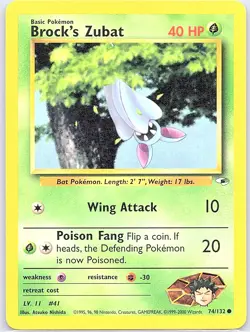 Brock's Zubat 74/132 Non Holo Gym Heroes - Pokemon Card - NM - Image 1