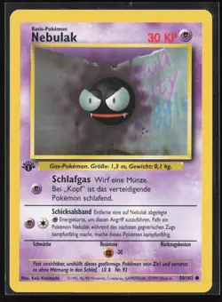 Nebulak - Gastly 050/102 1st Edition WOTC German Vintage Base Set Pokemon NM - Image 1