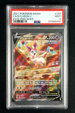 SYLVEON V #184 2021 POKEMON SWORD & SHIELD EVOLVING SKIES FULL ART PSA 9 - Image 1