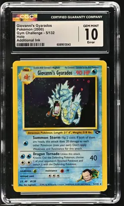 CGC 10 GEM MINT Giovanni's Gyarados Gym Challenge 5/132 Ink ERROR Pokemon Card - Image 1