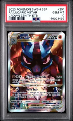 2023 Pokemon Lucario VSTAR SWSH291 Full Art Black Star Promo Crown Zenith PSA 10 - Image 1