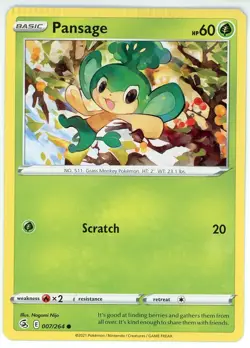 Pansage 007/264 Fusion Strike Crimp Error Pokemon Card SWSH08 - Image 1