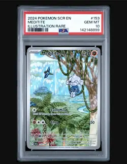2024 POKEMON SCR EN-STELLAR CROWN ILLUSTRATION RARE #153 MEDITITE PSA 10 - Image 1