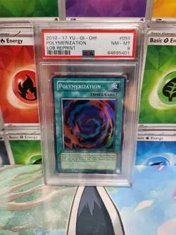 PSA 8 NM-MT Polymerization 059 2010-17 LOB Reprint Holo Yugioh Card - Image 1