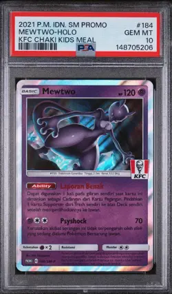 2021 POKEMON INDONESIAN SM PROMO KFC CHAKI KIDS MEAL #184 MEWTWO-HOLO PSA 10 - Image 1