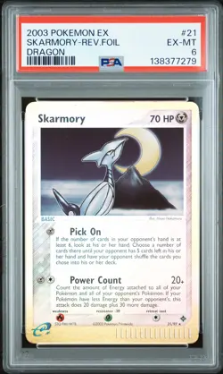 2003 POKEMON EX DRAGON #21 SKARMORY-REVERSE FOIL PSA 6 - Image 1