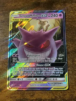 Pokemon TCG Gengar & Mimikyu GX Holo Ultra Rare Card 53/181 Tag Team Crease - Image 1