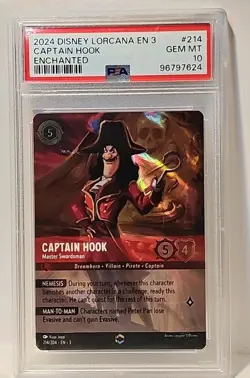 Disney Lorcana Captain Hook Master Swordsman Inklands Enchanted #214 PSA GEM 10 - Image 1