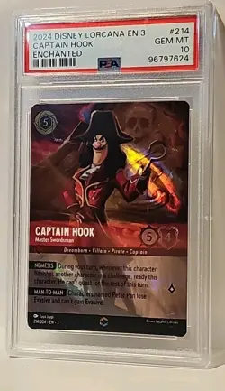 Disney Lorcana Captain Hook Master Swordsman Inklands Enchanted #214 PSA GEM 10 - Image 2
