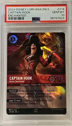 Disney Lorcana Captain Hook Master Swordsman Inklands Enchanted #214 PSA GEM 10 - Image 4