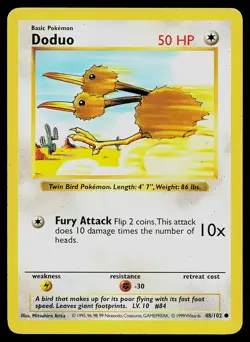 Pokemon Card Base Set Shadowless Doduo 48/102 Unlimited Common - Image 1