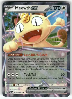 Meowth ex 062/088 Me03: Perfect Order Holo Full Art Pokemon TCG MINT - Image 1