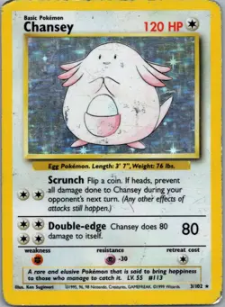 Chansey 3/102 Holo Holo Rare Base Set Unlimited Pokemon Damaged - Image 1