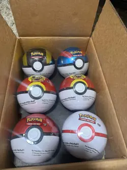 6 x Pokemon TCG Pokeball Tins - 18 Booster Packs Factory Sealed Costco Set - Image 1