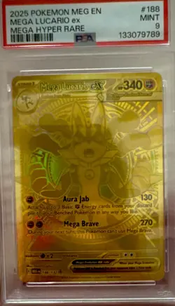 Pokemon Mega Lucario EX Gold Rare Card 188/132 ME01 Mega Evolution 2025 - Image 1
